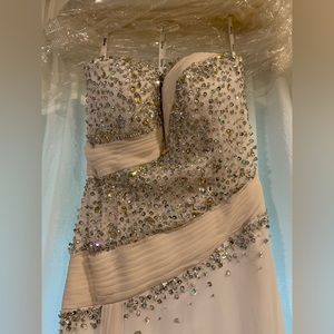 White formal gown. Strapless with sequence